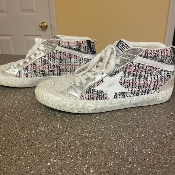 Goldengoose midstars suede and boucle’ size 38 black/white/pink/silver - Picture 2 of 7